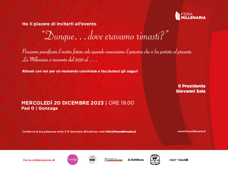 Evento 20 Dicembre: "Dunque... dove eravamo rimasti?"